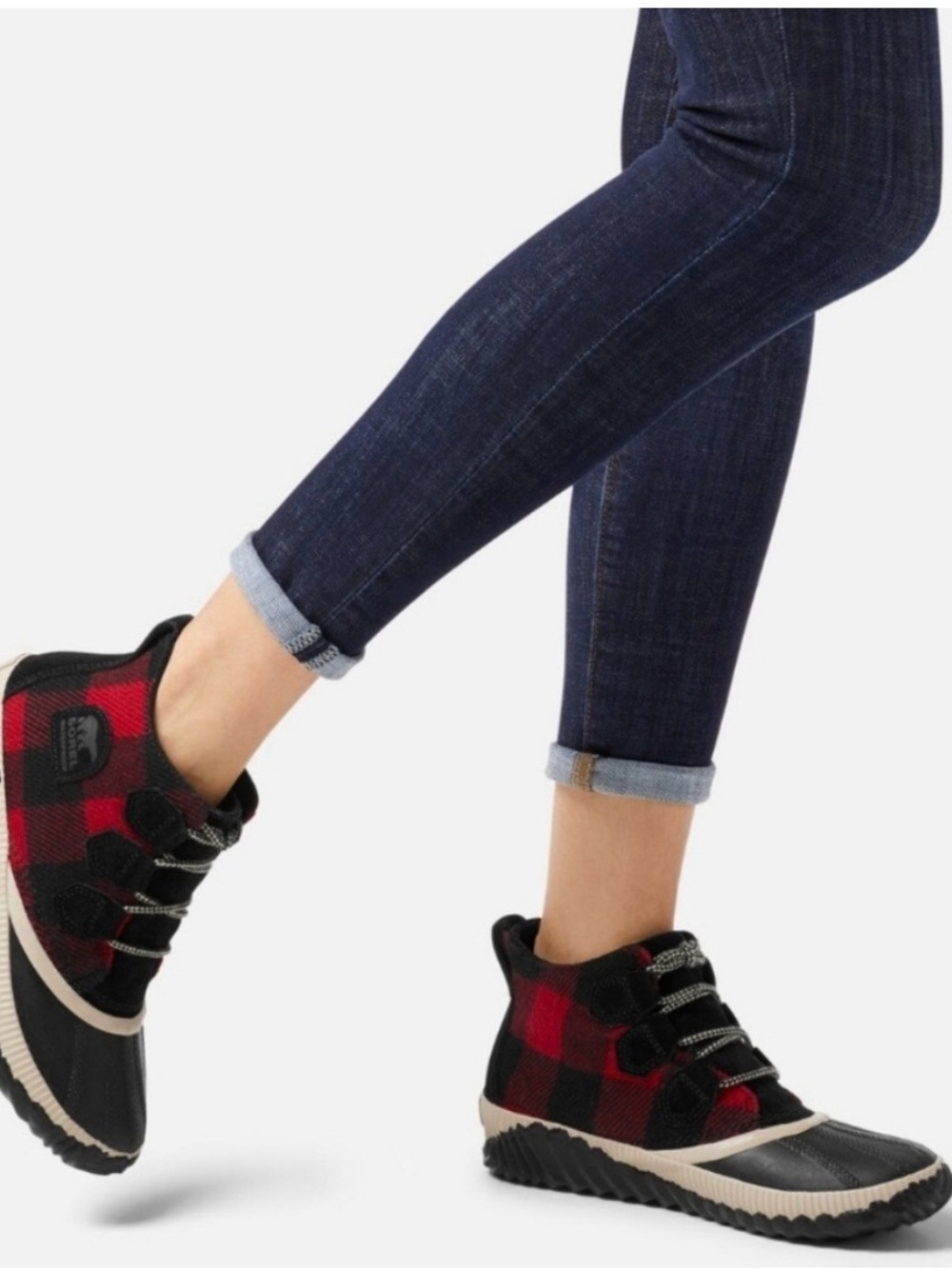 Sorel Out N About Plus
Buffalo Plaid Textile & Suede
Waterproof Booties Boots